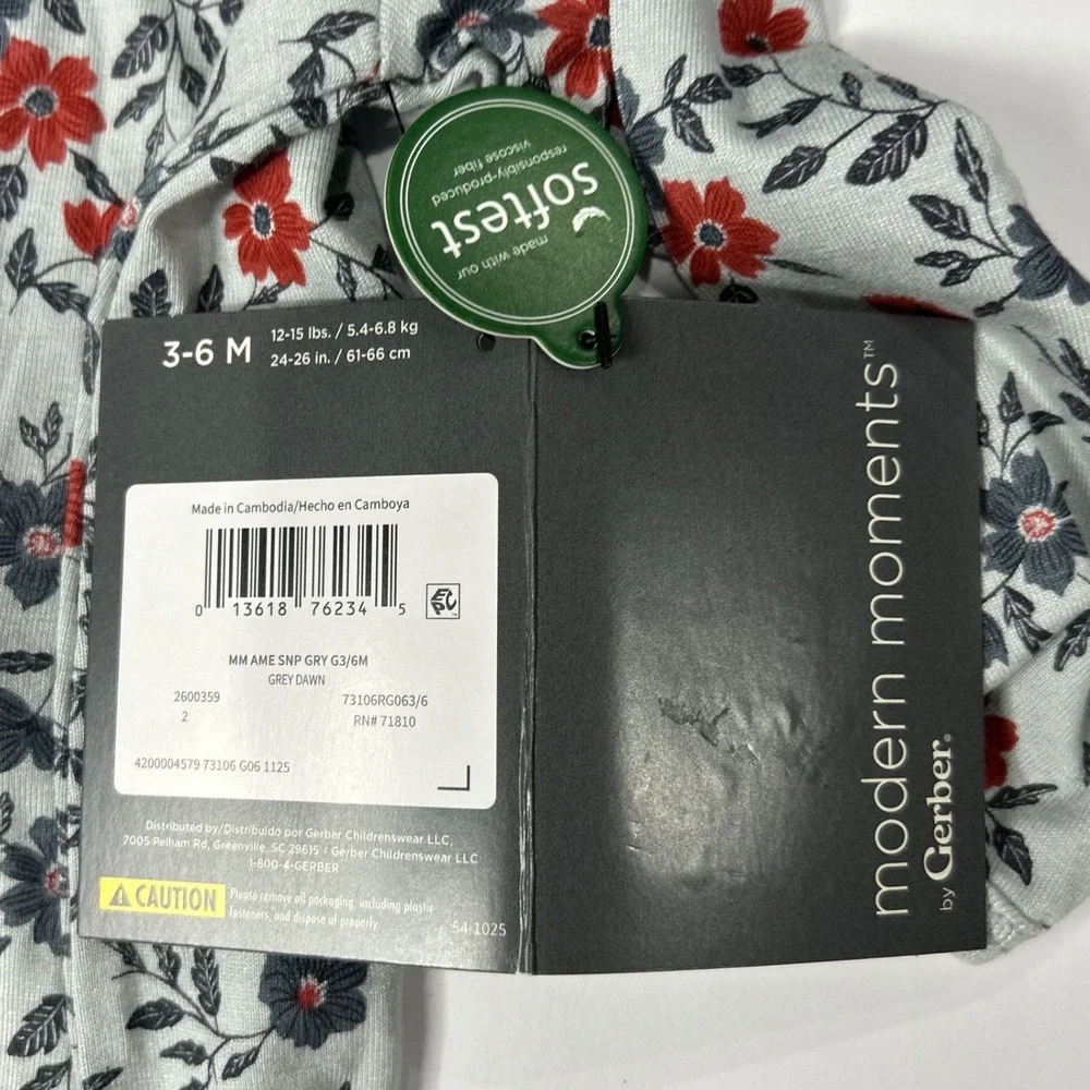 Modern Moments by Gerber Baby Sleepers 4-Pack Viscose Blend Floral Star 3-6M New